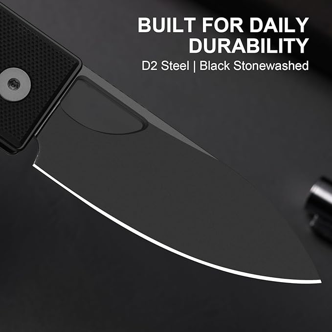 Kizer Little Ringbo Pocket Knife 2.95 D2 Steel Drop Point Folding Knife with Black G10 Handle Thumb Hole Opener Button Liner Lock EDC knives for Camping Hiking V3708M1