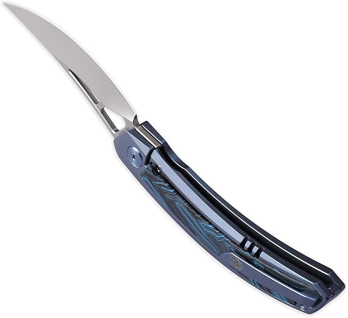 CavolKnife Kamasu Front Flipper Folding Knife3.74 M390 Steel Blade Persian Knife 6AL4V Titanium &amp Gmascus Handle Pocket KnifeTitanium Pocket Clip (Blue-ceramic)
