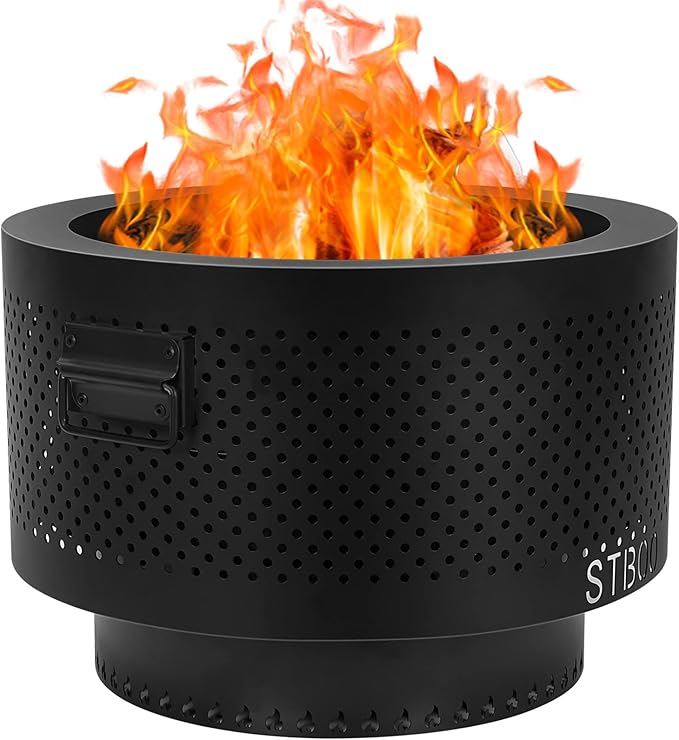 STBoo Smokeless Fire Pits for Outside with Portable Carrying Storage Bag 20x14 Inch Firepits Outdoor Wood Burning Low Smoke Outdoor Fireplace for Bonfire Picnic Backyard Cooking on Beach Black L