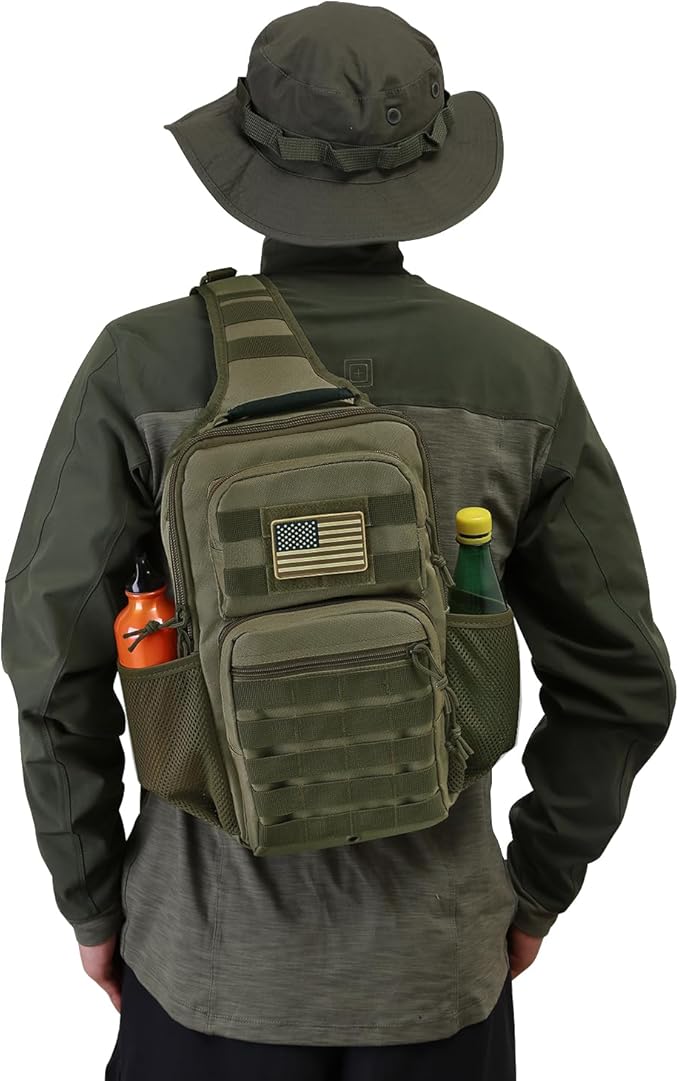 Rover Sling Pack Tactical Shoulder Sling Bag Backpack with Bottle Holder Crossbody Chest Bag Olive