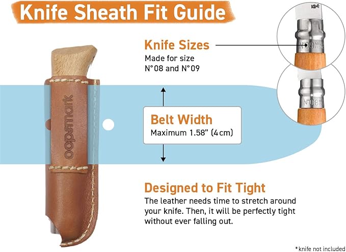 oopsmark Leather Belt Sheath and Case for Knives Designed in Opinel France - Pocket Knife Holder for Camping Hunting Fishing and Picnics