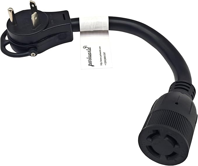 Parkworld 67515 NEMA TT-30P to L14-20R 20 Amp Generator Adapter Cord Transfer Switch Adapter RV 30A TT-30 Male Plug with Handle to Generator 20A 4-Prong L14-20 Female Receptacle