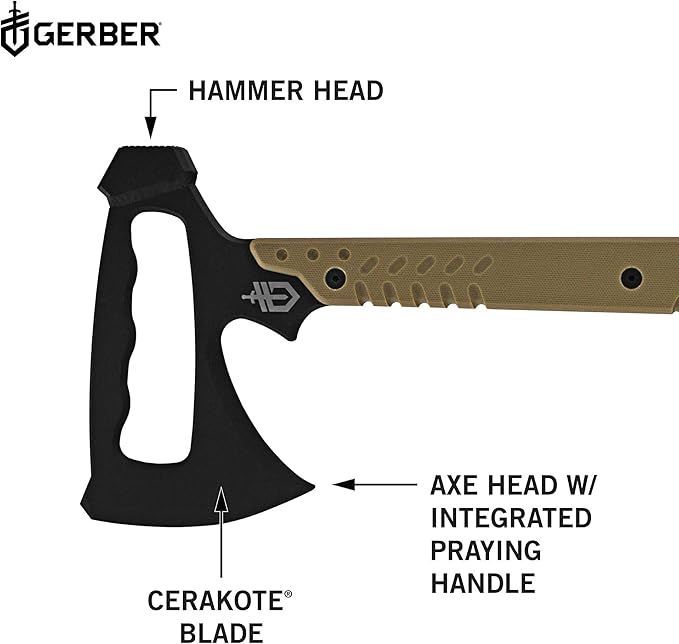 Gerber Gear Downrange Tactical Tomahawk Survival Multitool Made in USA Camping Axe with Hammer Head and Steel Pry Bar Includes Sheath with Integrated Molle Straps