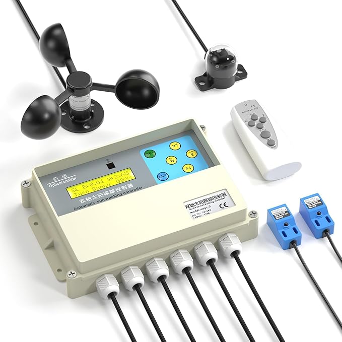 Dual-Axis Solar Tracker Controller Kit – Auto Sun Tracking with LCD Wind Sensor &amp Remote – Boost Solar Panel Efficiency for Off-Grid RV Farm &amp DIY Systems