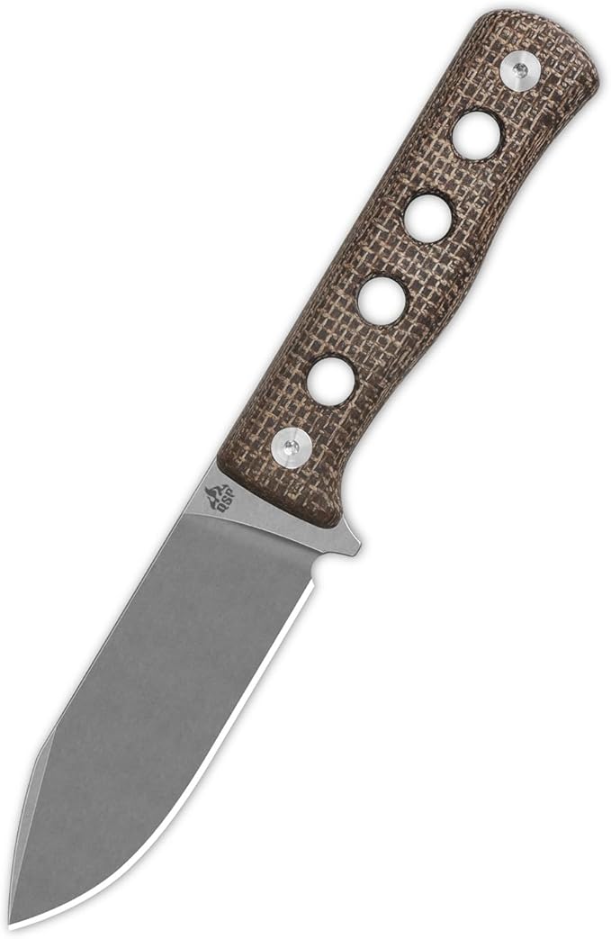 QSP Canary Fixed Blade Knife 4.25 DC53 Stonewash Blade Hunting Knives with Kydex Sheath Dark Brown Rough Micarta Handle EDC Knife for Camping Outdoor Hiking Survival
