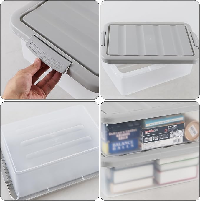 Wekioger Plastic Home Storage Bin with Grey Lid 14 Quart Frosted Clear Latching Bin 2 Packs
