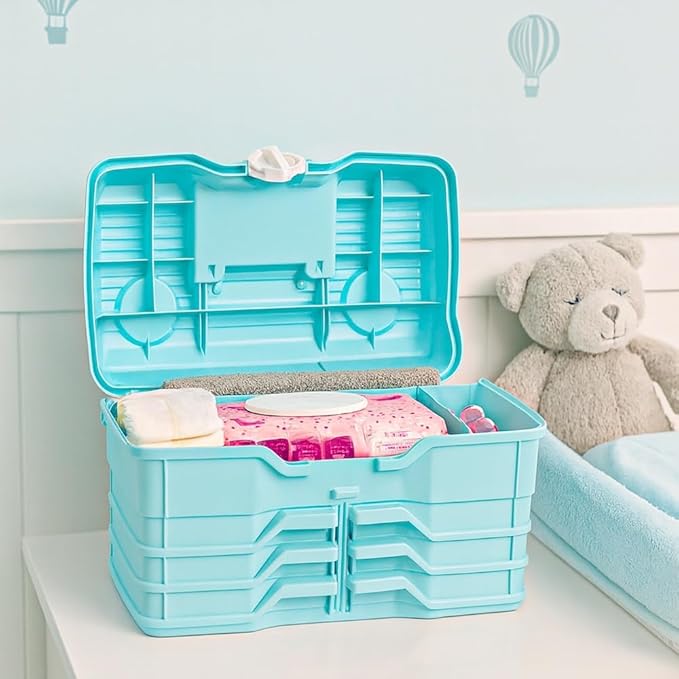 Best Kept | Portable Carrying Case | First Time Mom Essentials | Plastic | Baby Clothes Organizer | Portable Storage Box | Baby Shower For Boy | Baby Blue