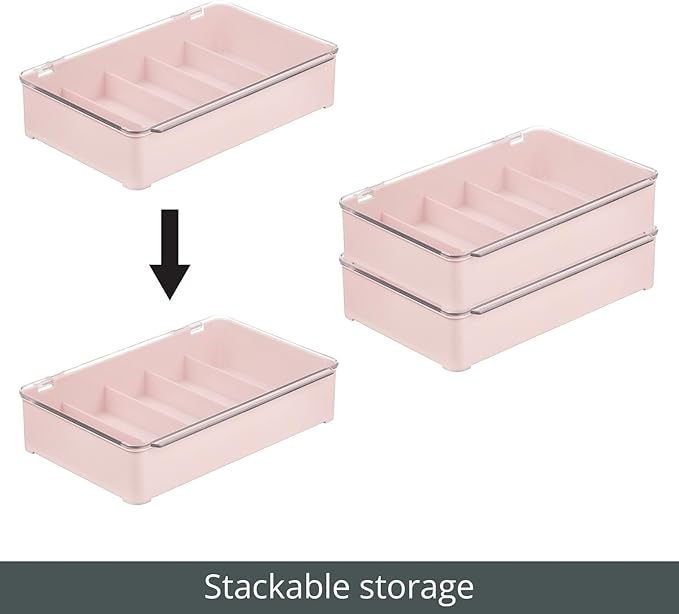 mDesign Plastic Stackable Eyeglass Case Storage Organizer with Hinged Lid for Unisex Sunglasses Reading Glasses Fashion Eye Wear Protective Glasses 5 Sections Ligne Collection 2 Pack Light Pink