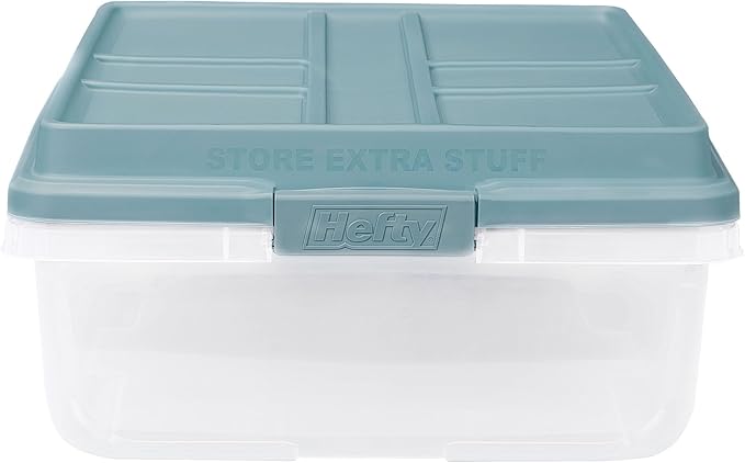 Hefty HI-RISE 40 Qt Stackable Storage Bins with Lids – 6 Pack Clear Plastic Under Bed Storage Containers Shoe Organizer Boxes with XL Lid-Locking Latches Comfort-Grip Handles Durable Double Rim