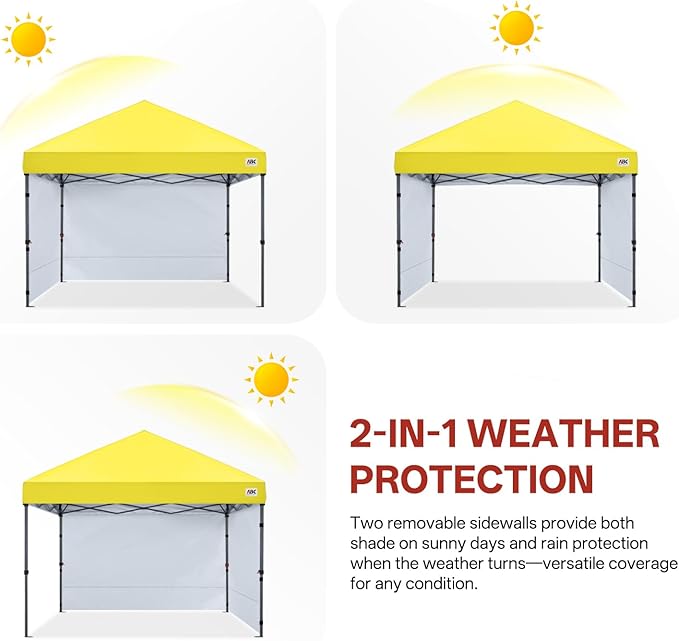 ABCCANOPY Easy Pop up Canopy Tent with 2 Sidewalls for Outdoor Sun Blocking or Rain Protection10x10 Yellow