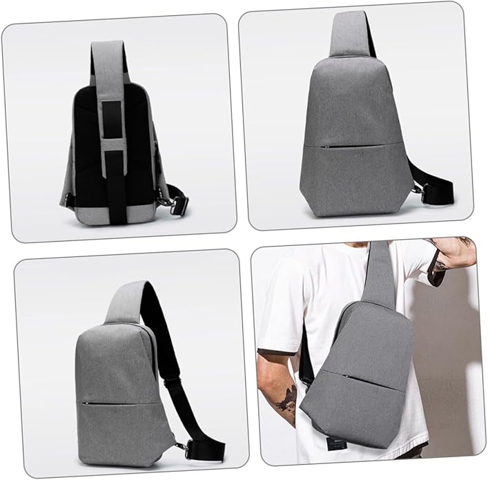 Strap Sling Backpack Men's Crossbody Bag Chest Bag for Hiking Cycling Camping Light Grey