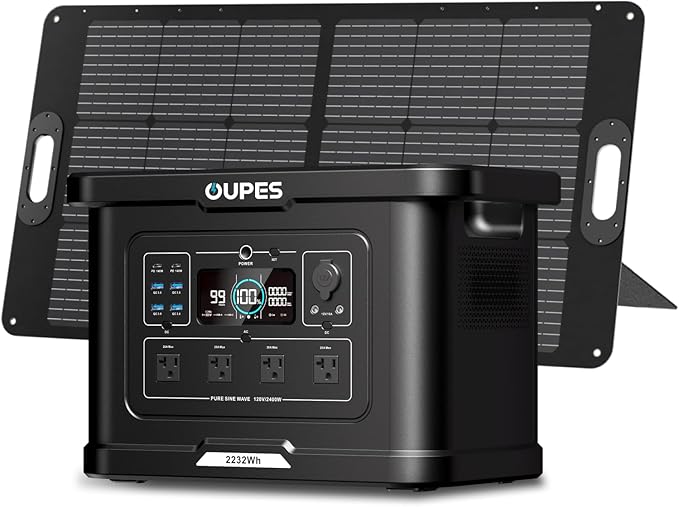 OUPES Exodus 2400 Solar Generator with 100W Panels LiFePO4 Power Station for Camping RVs Home Backup &amp Off-Grid Adventures