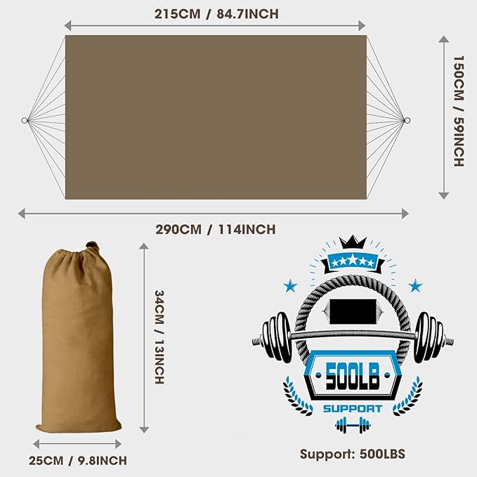 MOSFiATA Backyard Hammock with Tassels Max 500lbs Canvas Fabric Bohemian Style with Thickened Rope and Carry Bag for Outdoor Garden Patio Wedding Decor (Khaki)