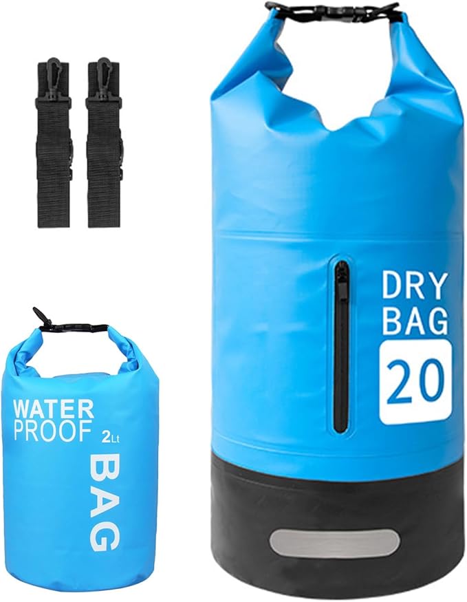 doorslay 20L Watertight Dry Bag Backpack - Roll Top PVC Kayaking Bag with Front Pocket for Swimming Camping Hiking &amp Beach Activities (20L+2L)