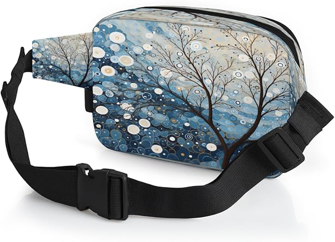 Abstract Hand Painted Tree Waterproof Fanny Pack for Women Men Adjustable Waist Bag with Double Zipper Pockets Lightweight Square Hip Pack for Running Travel Hiking Workout Cycling