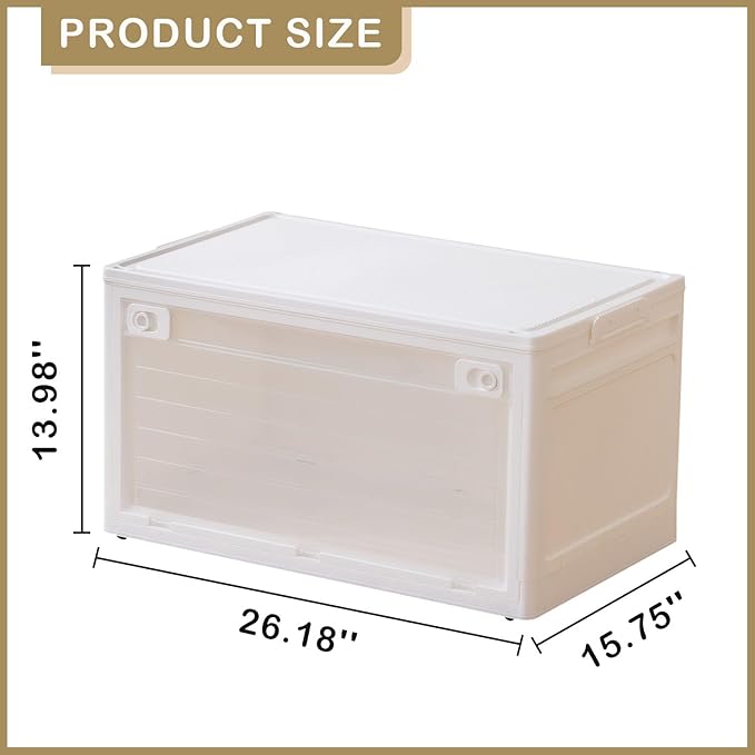 4-Tier 101QT Stackable Storage Bins with Lid Doors &amp Wheels Collapsible Plastic Organizer Bins for Closet Bedroom White