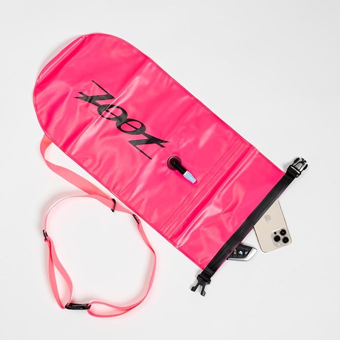 Zoot Ultra Swim Safety Buoy &amp Dry Bag High-Visibility Open-Water Safety Floatation Device with Storage for Long-Distance Swimming Training Sessions (15L) - Neon Pink - 15L