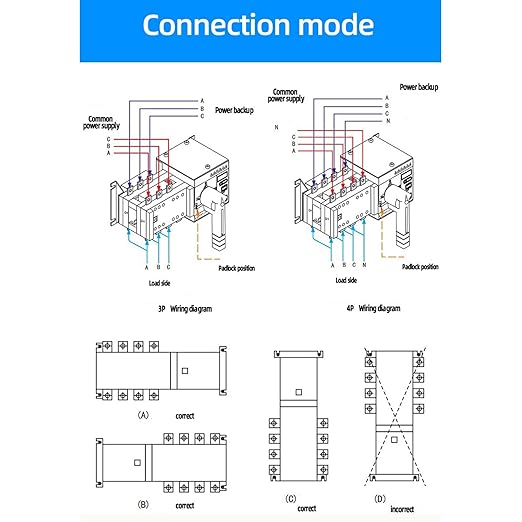 Dual Power Automatic Transfer Switch AC400V 2 in 1 Out Isolated Power Transfer Switch for Generator (200A)
