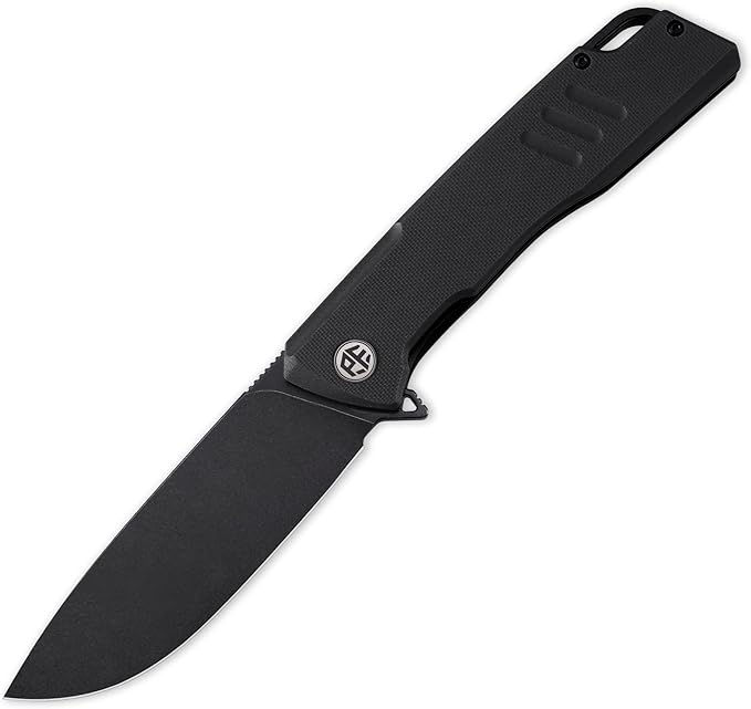 Petrified fish PFB02 Loco Pocket Knife 3.70 D2 Satin Blade Camping Knife 5.29oz G10 Handle Flipper Liner lock Folding knife for EDC (Black Black Stonewashed)
