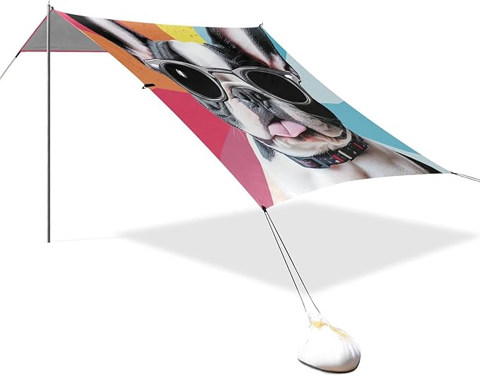 ALAZA Cool Cute French Bulldog Puppy Beach Tent Sun Shelter Portable Canopy Sunshade for Outdoor Camping Picnics Backyard Fun 10x9 ft