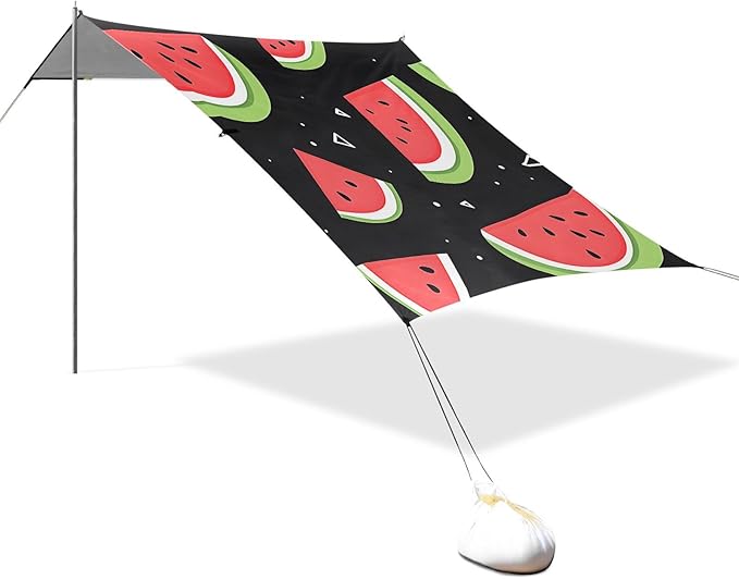 ALAZA Black Watermelon Triangle Pattern Beach Tent Sun Shelter Portable Canopy Sunshade for Outdoor Camping Picnics Backyard Fun 10x9 ft
