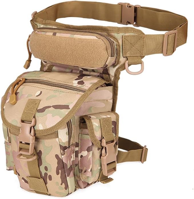 Drop Leg Bag for Men Waterproof Military Tactical B Cross Over Leg Rig Outdoor Bike Cycling Hiking Thigh Bag (CP Camouflage)