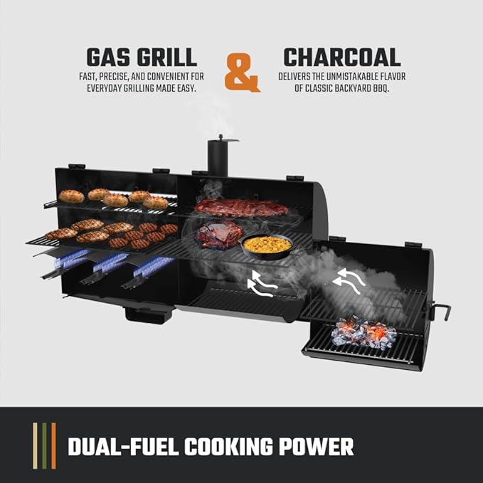 Oklahoma Joe's Canyon Combo Dual Fuel 3-Burner Propane Gas and Charcoal Smoker and Grill with 1031 sq. in. Cooking Area in Black
