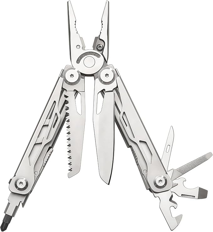 Multi Tool 23-in-1 Full-Size Camping Essentials Hunting &amp Tactical Knives &amp Tools With Safety Locking Outdoor Gear Mens Gifts Ideas Gifts for Hunters Men who have Everything (Silver）