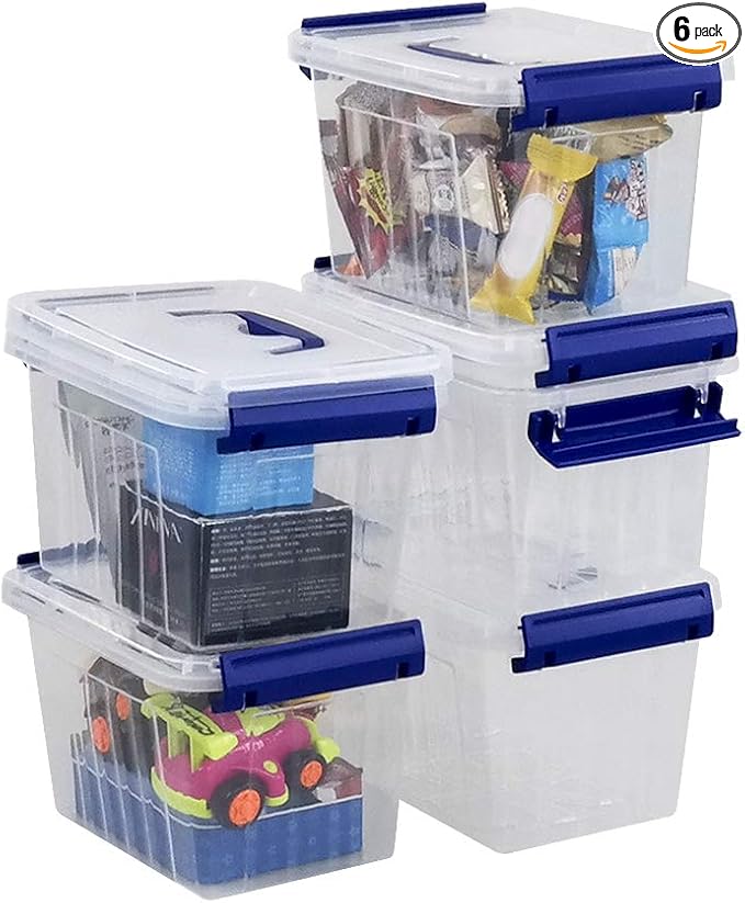 6-Pack 3 Liter Storage Box Small Plastic Bin with Handle