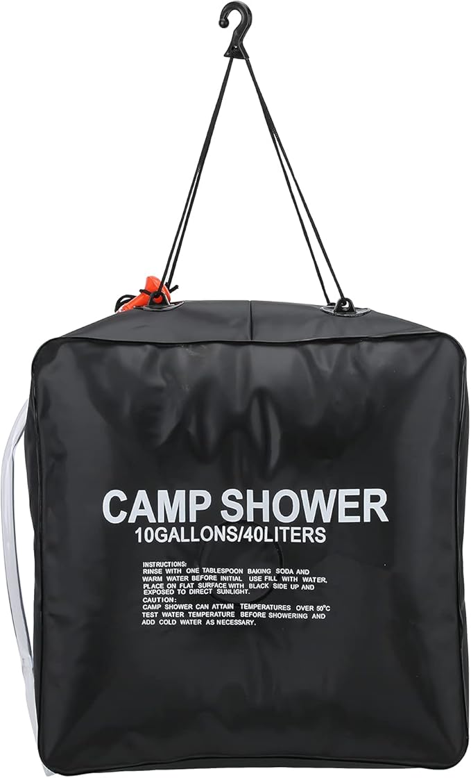 40L Solar Shower Bag Outdoor Camping Shower Solar Heated Water Bag with Advanced Shower Head and Rope Leak - Proof PVC Material for Hiking Beach Travel