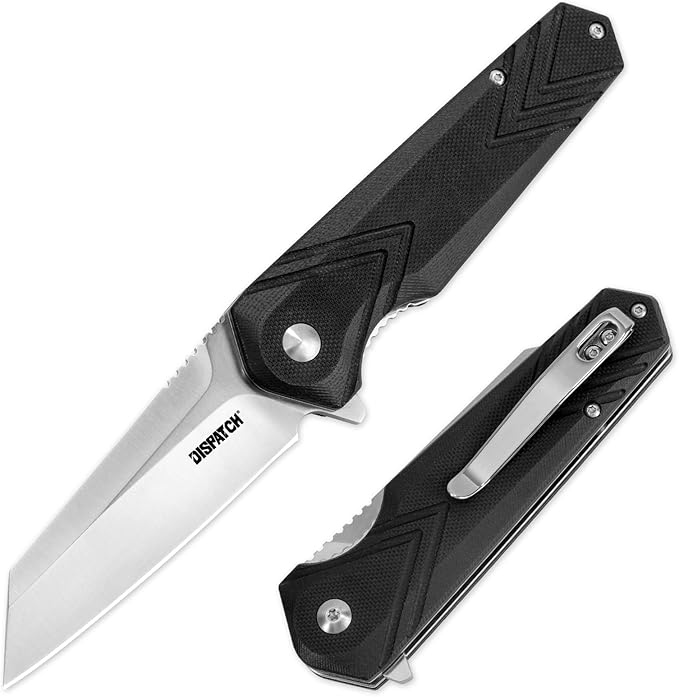 Dispatch Folding Pocket Knife with Clip 3.15 8Cr13MoV Steel Reverse Tanto Blade with G10 Handle Liner Lock Pocket Knives for Men Outdoor Camping Hunting Hiking Survival Pocketknife