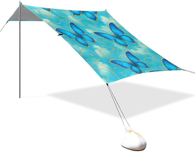 Beach Canopy with Windproof Ropes &amp Sandbags Beach Tent Sun Shade Sun Shelter for Camping Trips Fishing Backyard Fun or Picnics Butterfly