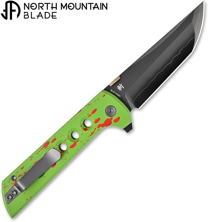 Manual Folding Pocket Knife for Men - SLD-Magic 3-Layer San Mai Steel - 3.5 DLC Coated Modified Tanto Blade - Lightweight Aluminum Handle with Secure Button Lock - Precision EDC Utility Tool for Outd