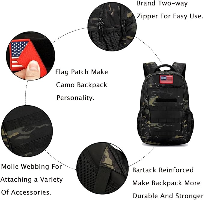 outdoor plus Camo BackpackMilitary Boys Backpacks for School40L Army Bookbag with USB Charging Port Waterproof