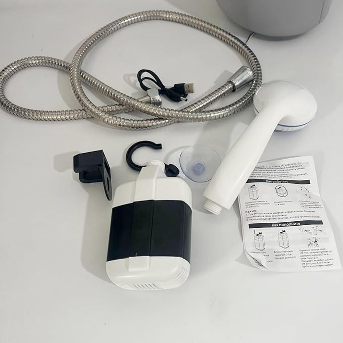 Portable Camping Shower Rechargeable Electric Shower Outdoor Shower Head Sprayer Set for Camping Hiking TravelingRV A
