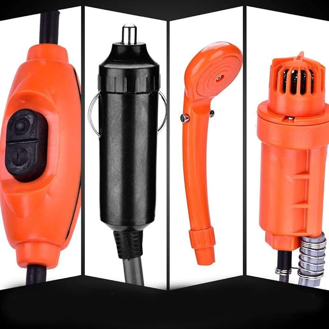Cocoarm 12V Car Plug Shower Kit with Strong Pump Portable Camping Shower Outdoor Vehicle Mounted Shower Kit with Hook Suitable for Camping Boating Fishing Pet Cleaning