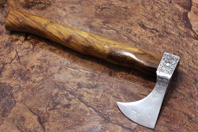 High Carbon Steel Voyager Axe Tomahawk Bearded Hiking Battle Axe 14 Inches Long with Rose Wood Round Handle Thick Cow Hide Leather Sheath