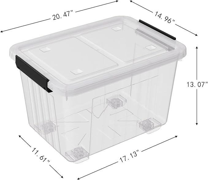 50 Quart Clear Large Storage Totes with Wheels Plastic Storage Box with Lid 4-Pack