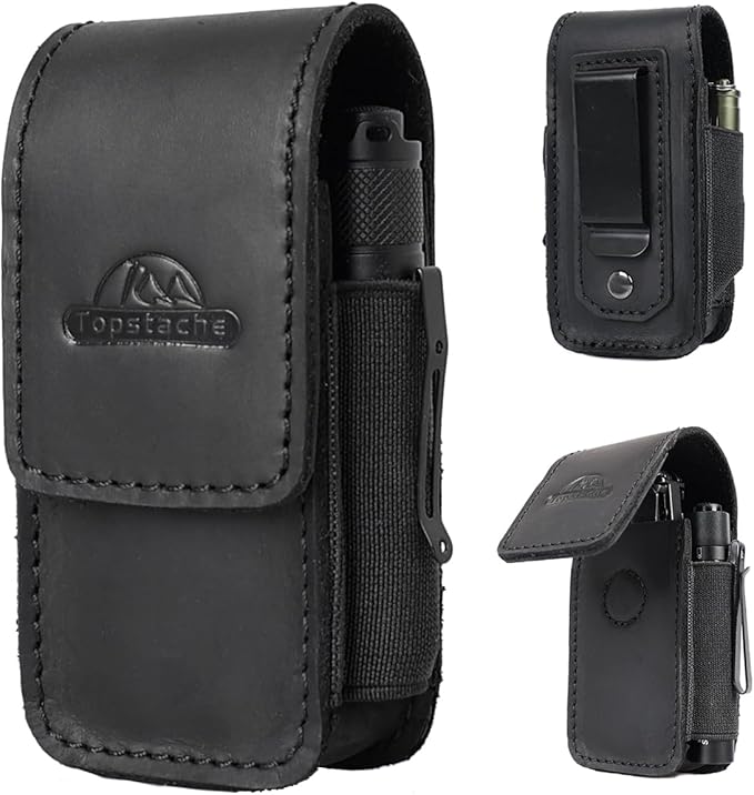Topstache Leather Multitool Sheath with Belt Clip - EDC Multi Tool Holster for Folding Tool - Leather EDC Holster Pouch Belt Organizer - Magnetic Closure Multitool Case Sheath MBlack