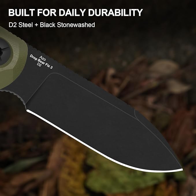 Kizer Drop Bear Fix 3 Fixed Blade Knife 3.8 D2 Blade EDC Camping Knife with Olive Green G10 Handle Small Hunting Knives with Sheath Outdoor Survival Knives with Pocket Clip and Lanyard 1101M1