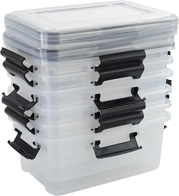 6-Pack 12 Quart Clear Storage Latching Box Plastic Latch Box with Lid