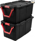 40 Gallon Plastic Storage Box with Wheels and Lids Stackable Industrial Tote Pack of 2 (Black)