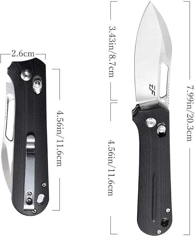 Eafengrow EF963 Folding Knife D2 Steel Blade G10 Handle EDC Tool Knives for Outdoor Working Camping (Black)