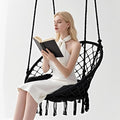 Vohala Macrame Hanging Chair Hammock Chair with Large Comfy Cushion Boho Swing Chair for Bedroom Patio Balcony Garden Holds up to 264 lb Accessories Included Cream White