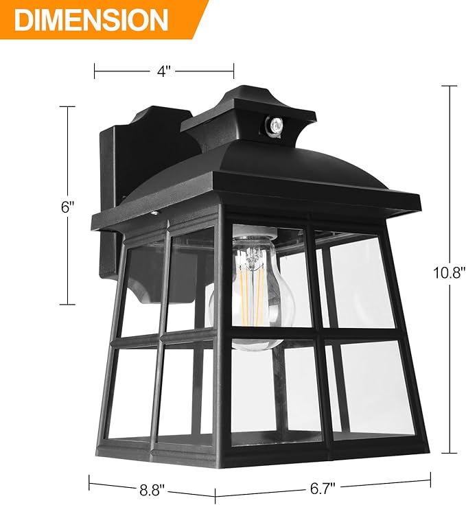FUDESY Dusk to Dawn LED Outdoor Wall LanternWhite Plastic Photocell Sensor Porch Light with 8W 800LM Edison Filament BulbExterior Wall Mount Light Fixture for YardPatioGarage