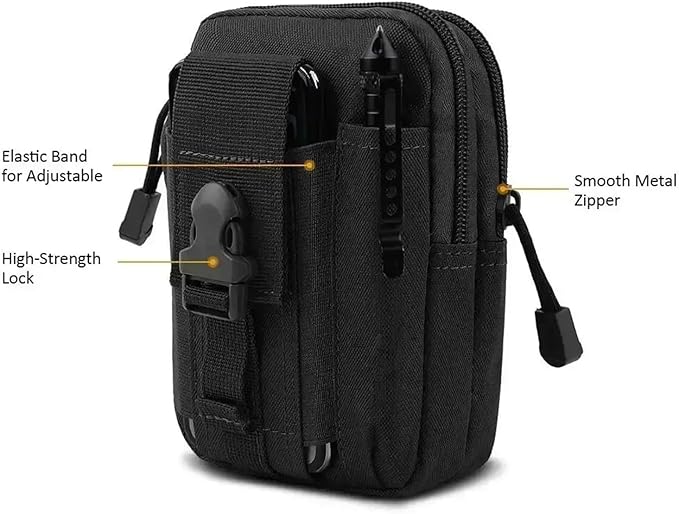 Men's Waist Bag Jungle Camouflage Hanging Waist Packs Men Outdoor Sports Waist Bag Multifunctional Bags(Black)