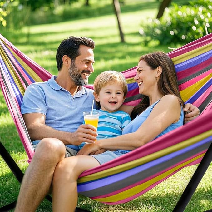 Double Hammock Heavy Duty Portable 500 lb Weight Capacity Perfect for Both Indoors and Outdoors 2 Person Hammock with Carrying Bag Wide Red