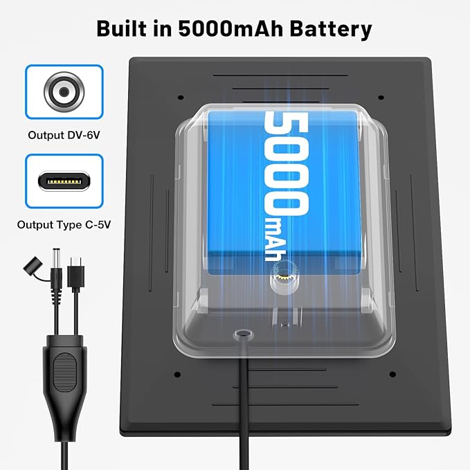 Solar Panel for Trail Cameras Built-in 5000mAh Large-Capacity Rechargeable Battery Trail Camera Solar Panel Solar Battery Charger Kit with Type C/5V DC/6V Output Suitable for Most Trail Cameras