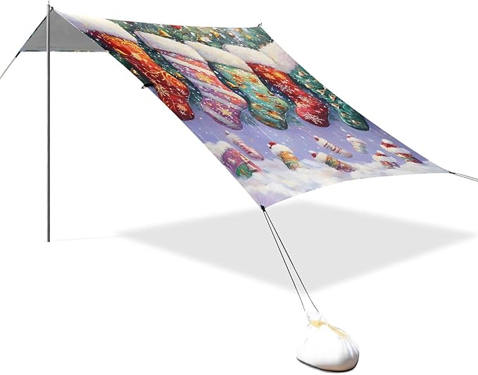 ALAZA Christmas Stocking Beach Tent Sun Shelter Portable Canopy Sunshade for Outdoor Camping Picnics Backyard Fun 10x9 ft