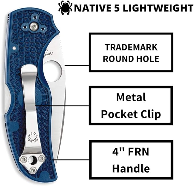 Spyderco Native 5 Lightweight Folding Knife with 2 CPM S110V Steel Blade and FRN Handle - EDC Knife for Men and Women Perfect for Hunting Tactical Camping Survival Hiking - PlainEdge - C41PDBL5
